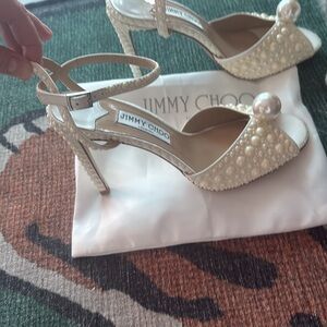 Jimmy Choo White Embellished Stiletto Sandals